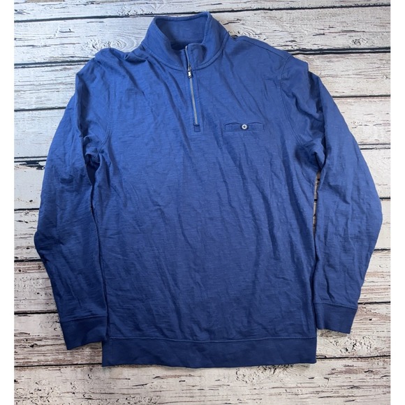 johnnie-O Other - Johnnie O‎ Long Sleeve Tee Blue Slub Knit 1/4 Zip Mock Collar Pullover Medium